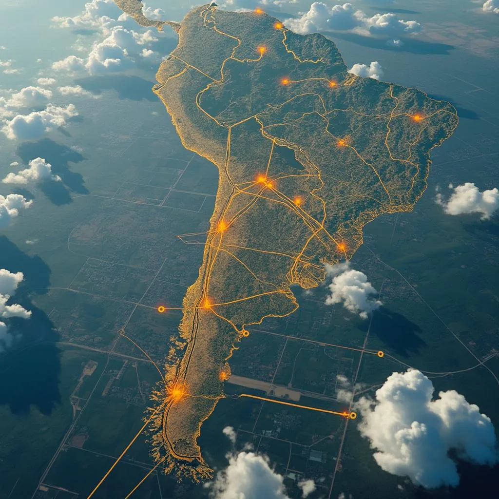 Vista aérea de una red de estaciones de servicio en una ruta argentina